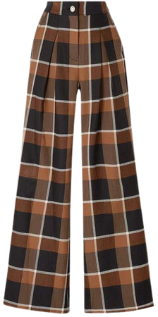 Checked Wool-blend Wide-leg Pants - Light brown