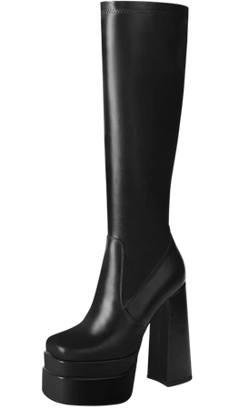 black leather platform calf boot