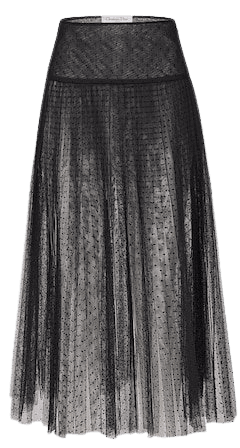 Mid-Length Pleated Skirt Black Plumetis Tulle | DIOR