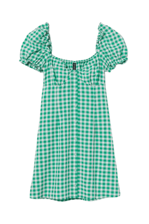 Short A-line Dress - Green/white floral - Ladies | H&M US