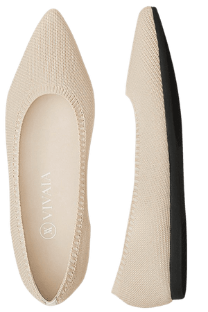 Women's Sustainable, Washable & Comfortable Pointed Flat Shoes | Beige | VIVAIA.CO