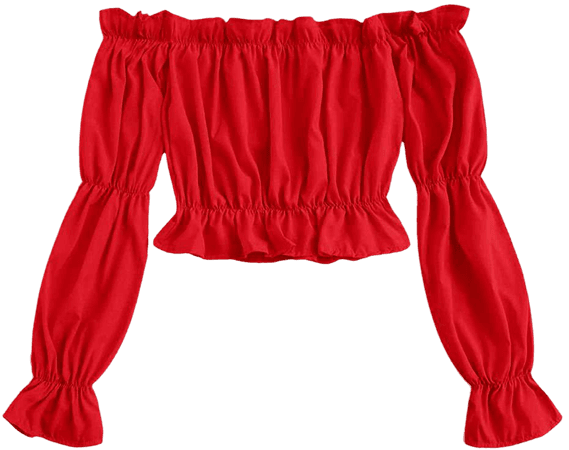 MakeMeChic Women's Ruffle Trim Off Shoulder Long Sleeve Bardot Blouse Crop Top at Amazon Women’s Clothing store