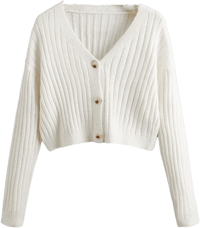 SweatyRocks Women's Long Sleeve Plaid Button Front V Neck Soft Knit Cardigan Sweaters Solid White S at Amazon Women’s Clothing store