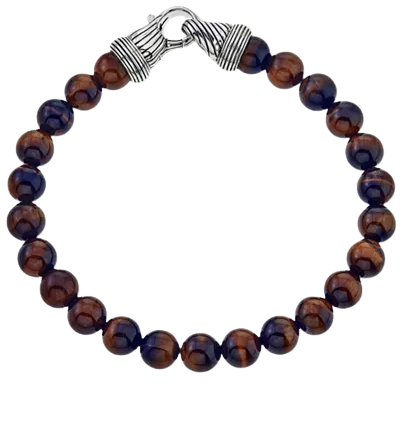 Esquire Sterling Silver Red Tiger's Eye Beaded Bracelet