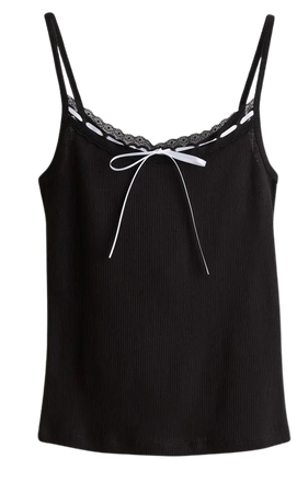 Tie-detail Lace-trimmed Camisole Top - Black - Ladies | H&M US
