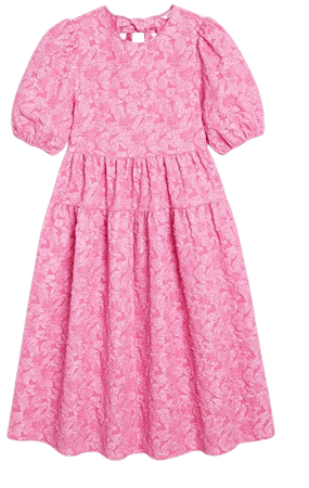 Pink midi textured puff sleeve dress - Pink medium - Monki WW
