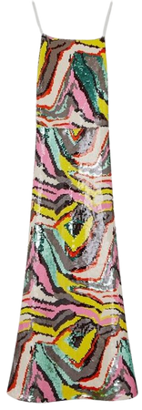 Abstract Sequin Embellished Woven Strappy Midi Dress | Karen Millen