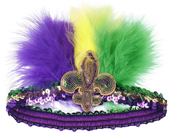 Myjoyday Mardi Gras Feather Headband Fleur Di Lis Headwear Sequin Headpiece for Women (Purple Yellow Green 2PCS) at Amazon Women’s Clothing store