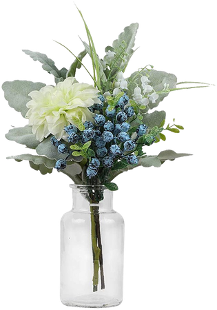 Amazon.com: Rinlong Artificial Flowers in Vase Rose Blueberry Lambs Ear Greenery Bouquet with Vase for Bathroom Counter Coffee Table Dining Table Wedding Centerpiece: Kitchen & Dining