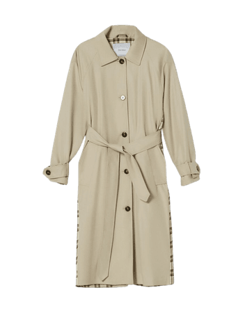 Cotton trench coat with contrasting plaid - Outerwear - Woman | Bershka