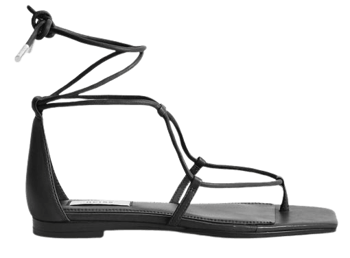 Kali Flat Black Leather Strappy Wrap Sandals – REISS