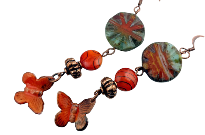 Butterfly Earrings Copper Enameled Tangerine Orange | Etsy