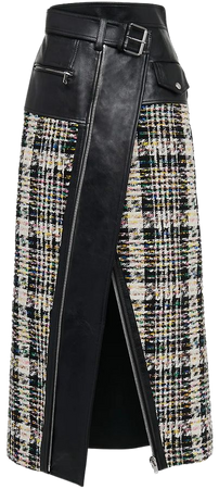 Shop Alexander McQueen Leather & Tweed Midi-Skirt | Saks Fifth Avenue