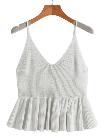 Ruffle Hem Ribbed Knit Top | SHEIN USA white