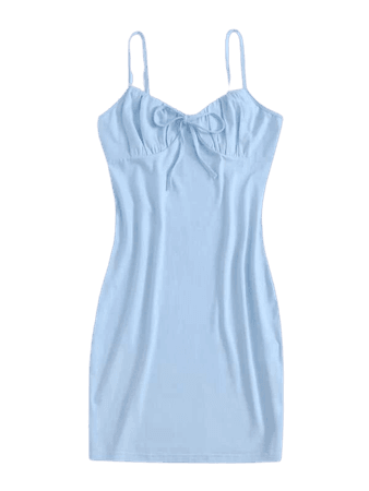 Tie Front Ruched Bust Solid Dress | SHEIN USA blue