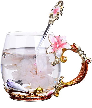 Amazon.com: Tea Cup Coffee Mug Cups, Handmade Lily Flower Glass Coffee Cup 12 oz Ideal for Friend Wedding Anniversary Christmas Birthday Presents(Pink): Kitchen & Dining