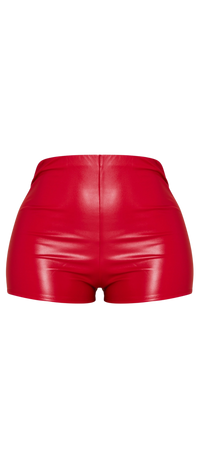red leather pu shorts