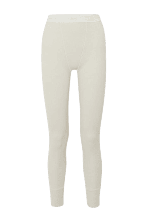 Cotton Collection Thermal Ribbed Stretch-cotton Leggings - White