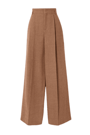 Brown Pleated houndstooth wool wide-leg pants | Chloé | NET-A-PORTER
