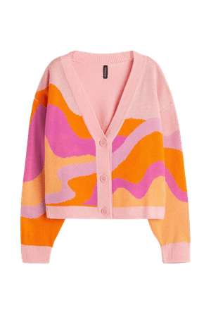 Jacquard-knit Cardigan - Light pink/patterned - Ladies | H&M US
