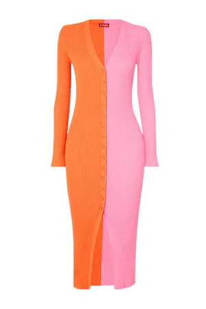 Shoko Two-tone Ribbed Stretch-knit Cardigan - Orange