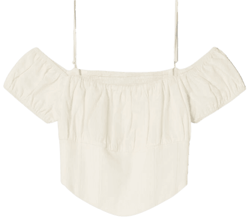 Corset-style linen top with straps and gathered neckline - Tops and Bodies - Woman | Bershka