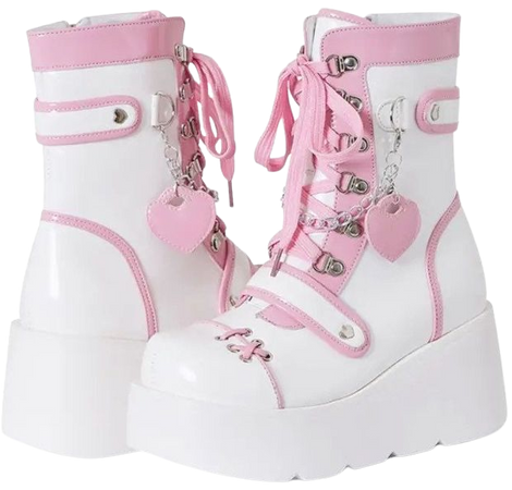 kawaii goth pink and white platform boots