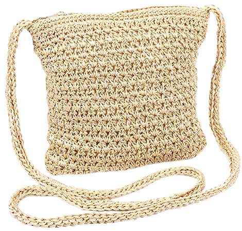 Boho Crochet Crossbody Handbag, Organizer Sling Bag, Small Crocheted Hippie Purse (Beige): Handbags: Amazon.com
