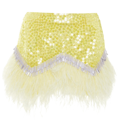 Attico Embellished Feather-Trimmed Crepe Skirt Size: 38
