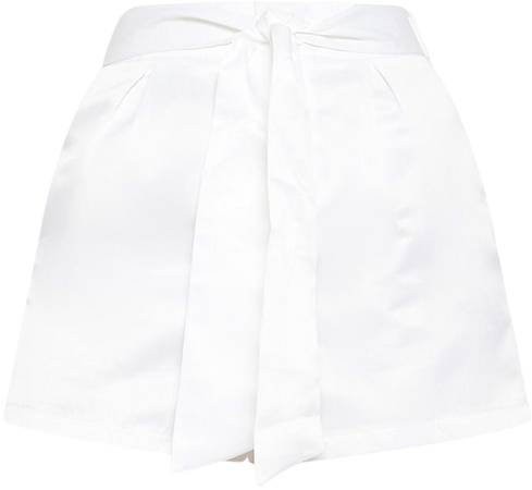 Cream Tie Waist Satin Shorts | Shorts | PrettyLittleThing