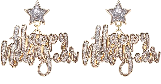 Amazon.com: ANGLESJELL Happy New Year Earrings for Women Glitter Enamel Star Earrings Holiday New Year’s Eve Letter Earrings Festive Party Jewelry Gifts (Silver): Clothing, Shoes & Jewelry