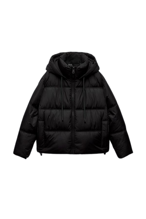 WATER AND WIND PROTECTION QUILTED CROPPED ANORAK - Black | ZARA United States