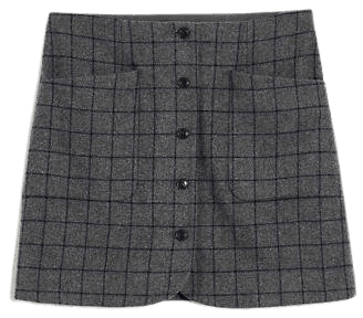 Wool Button-Front Mini Skirt in Windowpane