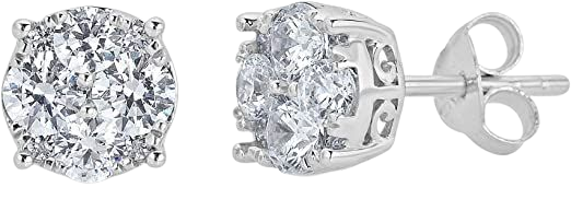 Amazon.com: 1/2Ct Diamond Stud Earrings Set in Sterling Silver: Clothing, Shoes & Jewelry