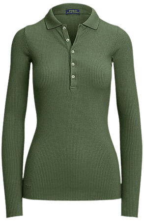 Ribbed Long-Sleeve Polo Shirt
