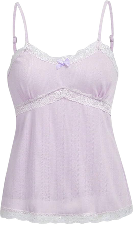SOLY HUX Women's Lace Trim Spaghetti Strap Cami Tops Casual Summer Camisole Solid Pink M at Amazon Women’s Clothing store