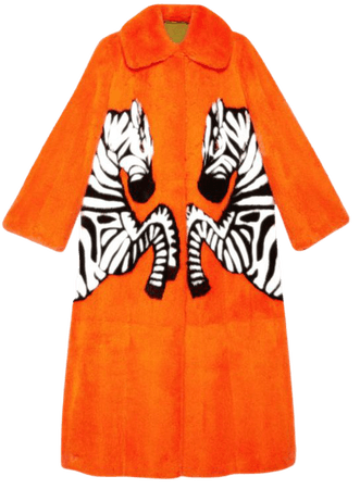 Gucci Orange Mink Coat With Zebra Intarsia