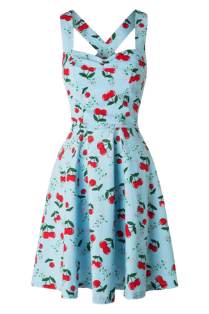 50s Blindside Cherry Dress in Fresh Blue