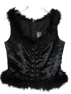 Vintage Lip Service Black Velvet Fur Trim Corset Top Y2K