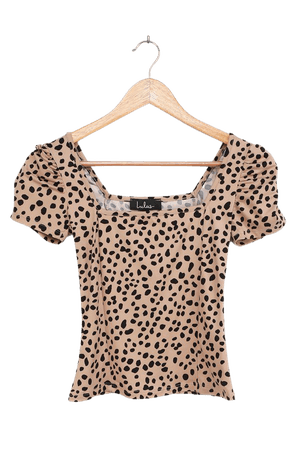 Black and Tan Dot Top - Puff Sleeve Top - Square Neck Top - Lulus