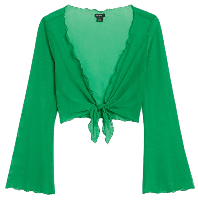 Green mesh tie front top - Green - Monki WW
