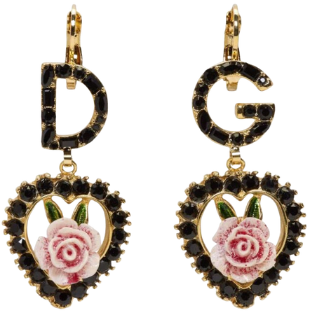 Dolce and Gabanna Black Rhinestone Pink Rose D&G earrings jewelry