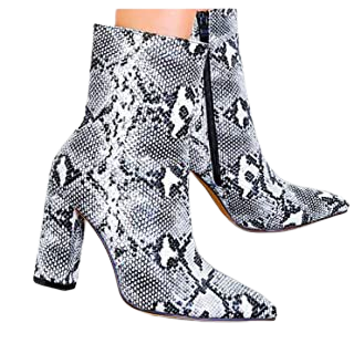 Amazon.com | Women's Sexy Snakeskin Chunky Heel Ankle Booties Zipper High Heel Pointed Toe Printed Short Boots | Ankle & Bootie