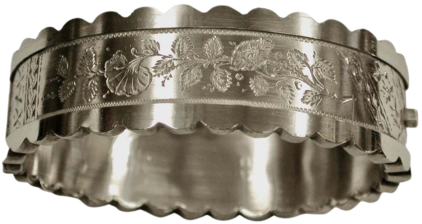 Antique Victorian Matte Finish Silver Hand Engraved Bangle