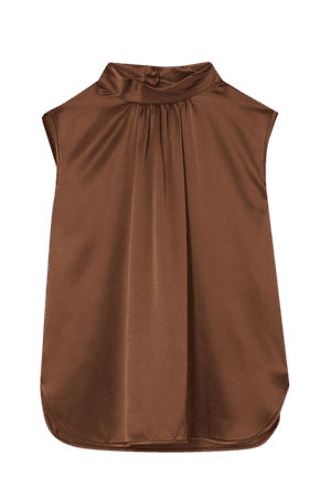 Brown Dorina gathered silk-satin blouse | Max Mara | NET-A-PORTER