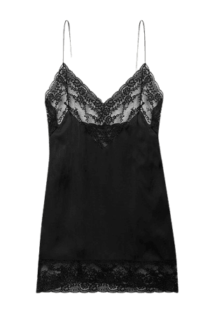Lace-trimmed Silk Mini Dress - Black
