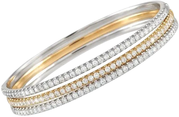LB Exclusive 18K White and Yellow Gold 1.50 Ct Diamond Bangle Bracelets