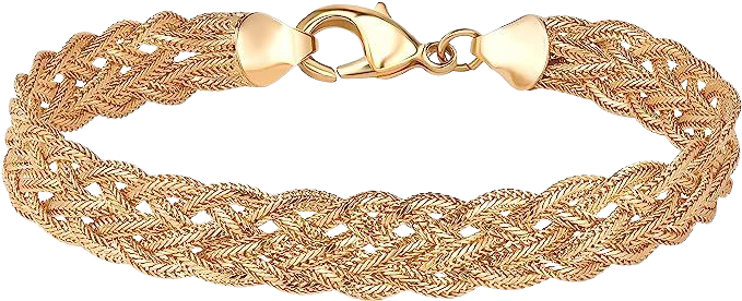 Amazon.com: Barzel 18K Gold Plated Strand Braided Herringbone Mesh Bracelet - Made In Brazil: Clothing, Shoes & Jewelry