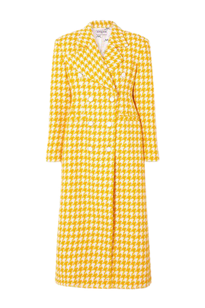Double-breasted Houndstooth Tweed Coat - Yellow