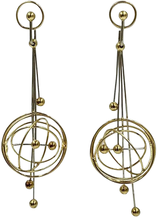Modernist 18 Karat Gold Dangle Drop Earrings Sputnik Retro For Sale at 1stDibs